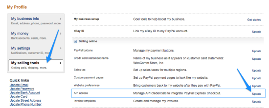 WooCommerce paypal express view api credentials